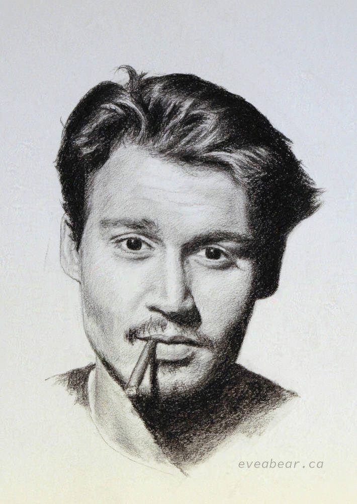 Johnny Depp, Charcoal exercise, from a photograph by Patrick Swirc