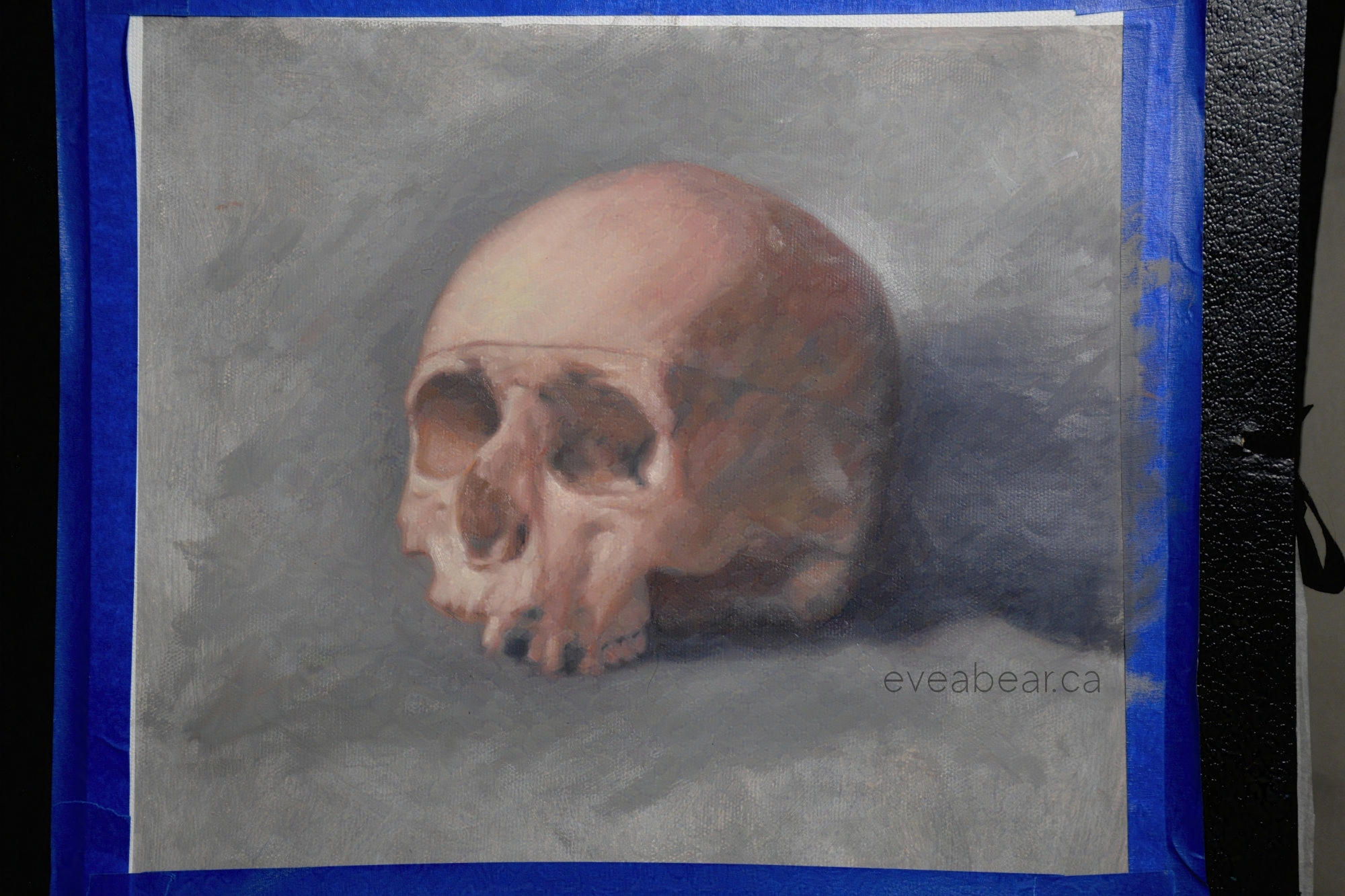 Skull from life, oil painting in 2 layers
